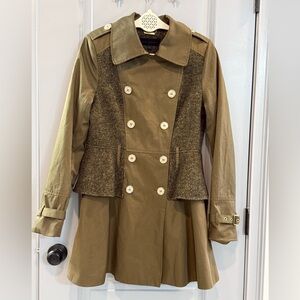 Steve Madden Olive Trench Coat with Tweed Panels